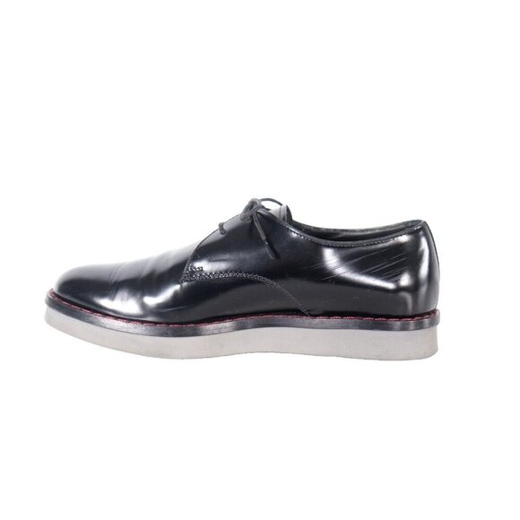 Tod's Women 39.5 Black Lace Up Platform Loafers Rubber Sole Glossy Leather Shoes - Picture 5 of 11